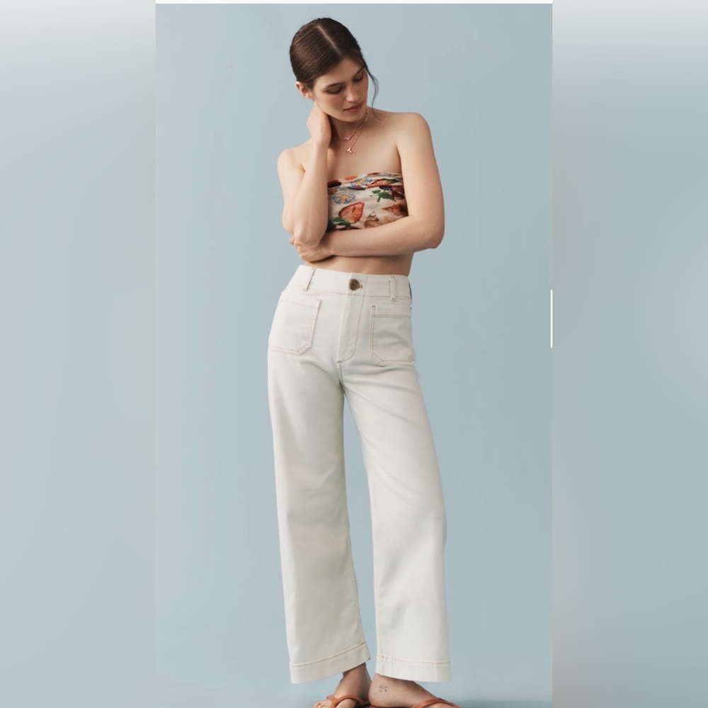 Anthropologie Maeve The Colette Pants Ivory Linen Size 32 MSRP $138